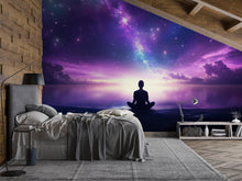Load image into Gallery viewer, Galaxy Meditation Wall Mural – Cosmic Mindfulness Wallpaper – Sunset Yoga Zen Wall Art – Spiritual Room Decor – Peel and Stick or Non-Woven