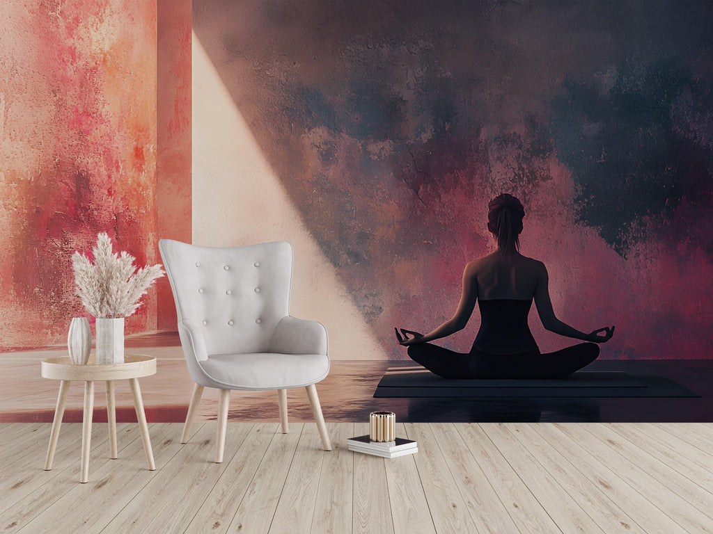 Minimalist Yoga Wall Mural – Modern Meditation Wallpaper – Zen Mindfulness Art for Studio or Home – Peel and Stick or Non-Woven