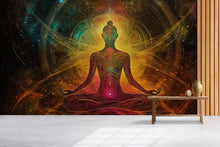Load image into Gallery viewer, Chakra Meditation Wall Mural – Psychedelic Yoga Wallpaper – Spiritual Energy Art for Home or Studio – Cosmic Enlightenment Design