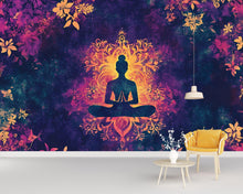 Load image into Gallery viewer, Mandala Yoga Wall Mural – Psychedelic Meditation Wallpaper – Spiritual Lotus Pose Decor – Boho Zen Art for Studio, Bedroom or Retreat