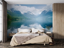 Load image into Gallery viewer, Scenic Mountain Lake Wall Mural – Serene Landscape Wallpaper, Peel and Stick Nature Mural for Bedroom or Office
