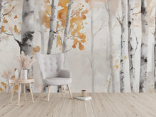 Load image into Gallery viewer, Watercolor Birch Forest Wall Mural – Autumn Tree Wallpaper – Peel and Stick Fall Woodland Mural for Bedroom, Office or Living Room