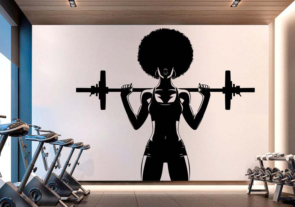 Gym Wall Decal Afro Girl Power fitness Quote Decor Workout Art Vinyl Gym Wall Stickers Bedroom Gym Workout Girl Motivation Crossfit 715RS