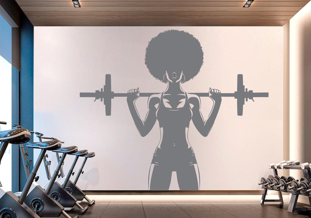 Gym Wall Decal Afro Girl Power fitness Quote Decor Workout Art Vinyl Gym Wall Stickers Bedroom Gym Workout Girl Motivation Crossfit 715RS