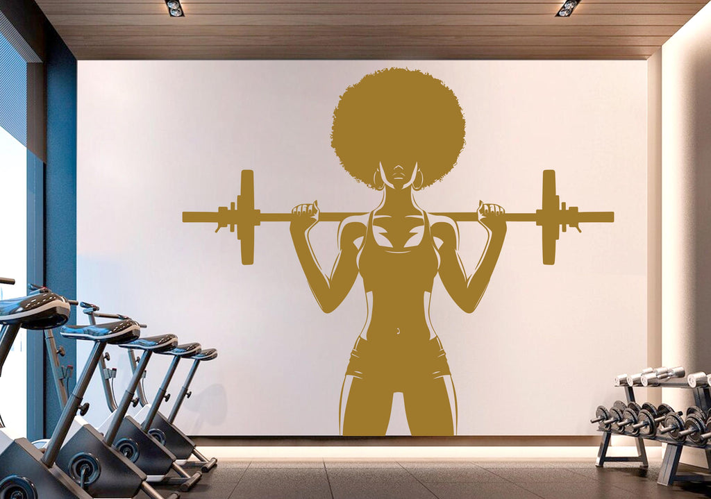 Gym Wall Decal Afro Girl Power fitness Quote Decor Workout Art Vinyl Gym Wall Stickers Bedroom Gym Workout Girl Motivation Crossfit 715RS