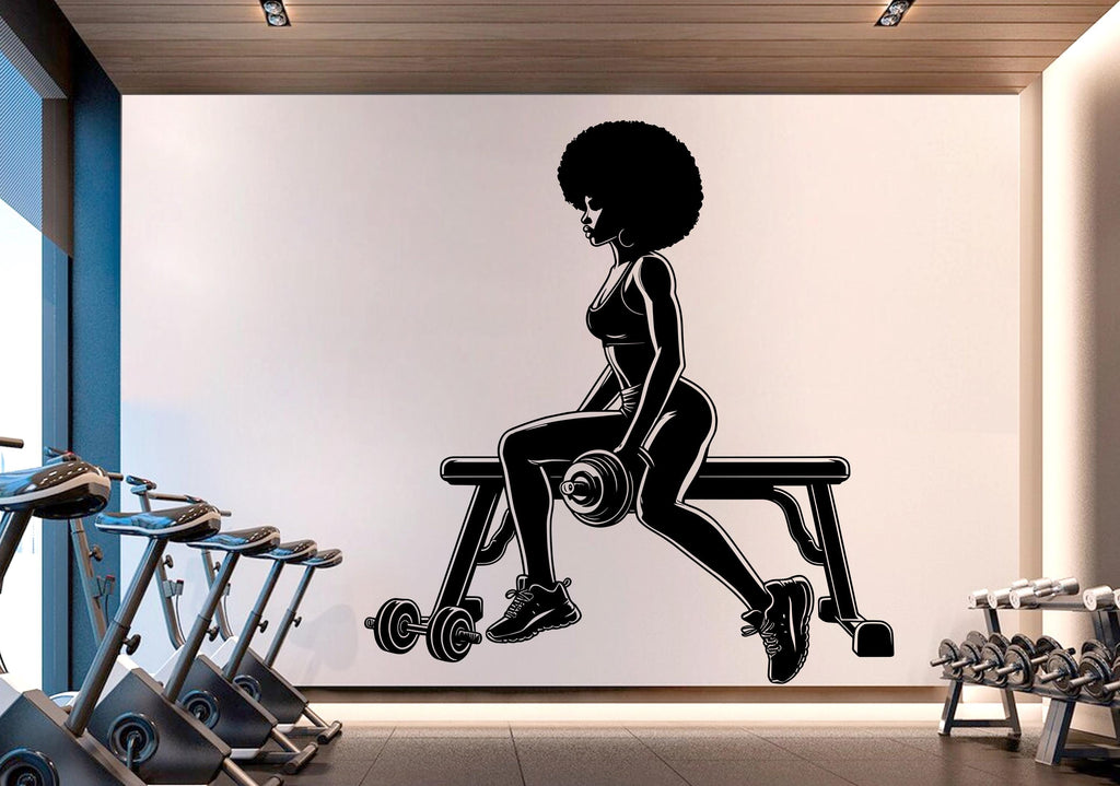 Gym Wall Decal Afro Girl Power fitness Quote Decor Workout Art Vinyl Gym Wall Stickers Bedroom Gym Workout Girl Motivation Crossfit 716RS