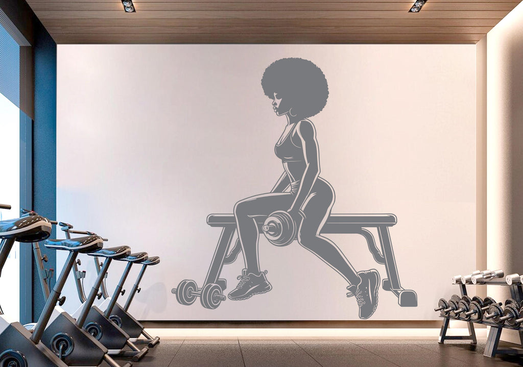 Gym Wall Decal Afro Girl Power fitness Quote Decor Workout Art Vinyl Gym Wall Stickers Bedroom Gym Workout Girl Motivation Crossfit 716RS
