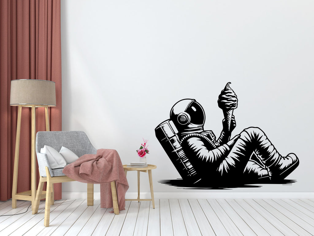 Astronaut Eating Ice cream Ship Wall Decal Outer Space Wall Decal Custom Name Wall Decal Decal for Nursery 717RS