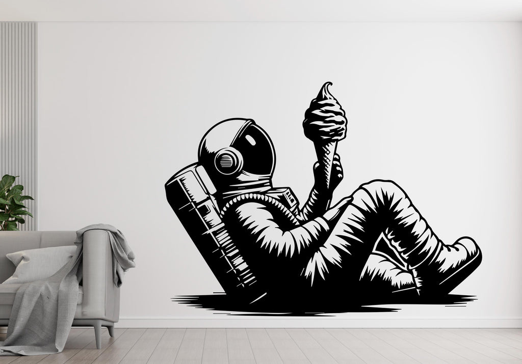 Astronaut Eating Ice cream Ship Wall Decal Outer Space Wall Decal Custom Name Wall Decal Decal for Nursery 717RS