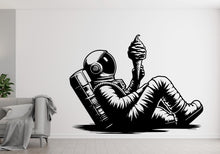 Load image into Gallery viewer, Astronaut Eating Ice cream Ship Wall Decal Outer Space Wall Decal Custom Name Wall Decal Decal for Nursery 717RS