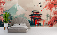 Load image into Gallery viewer, Japanese Wall Mural with Mount Fuji – Cherry Blossom Landscape Mural – Torii Gate &amp; Temple Art Wallpaper – Peel and Stick or Non-Woven