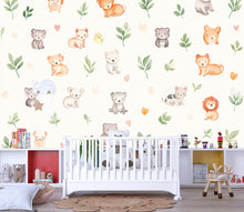 Load image into Gallery viewer, Cute Safari Baby Animal Wall Mural – Neutral Jungle Nursery Wallpaper for Boys or Girls Room, Peel and Stick or Traditional