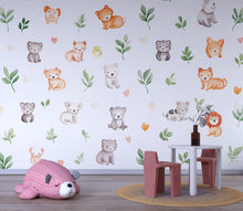 Load image into Gallery viewer, Cute Safari Baby Animal Wall Mural – Neutral Jungle Nursery Wallpaper for Boys or Girls Room, Peel and Stick or Traditional