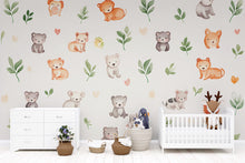 Load image into Gallery viewer, Cute Safari Baby Animal Wall Mural – Neutral Jungle Nursery Wallpaper for Boys or Girls Room, Peel and Stick or Traditional