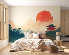 Load image into Gallery viewer, Japanese Sunset Wall Mural – Torii Temple &amp; Mountains Scenic Wallpaper for Bedroom or Zen Meditation Room