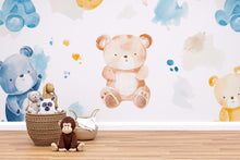 Load image into Gallery viewer, Teddy Bear Nursery Wall Mural – Watercolor Bear Wallpaper for Baby Room | Gender Neutral Kids Room Decor