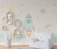 Load image into Gallery viewer, Space Wall Decal | Pastel Space Wall Mural | Outer Space Wallpaper | Celestial Stars and Planets Wall Art | Astronomy Room Decor 691RS
