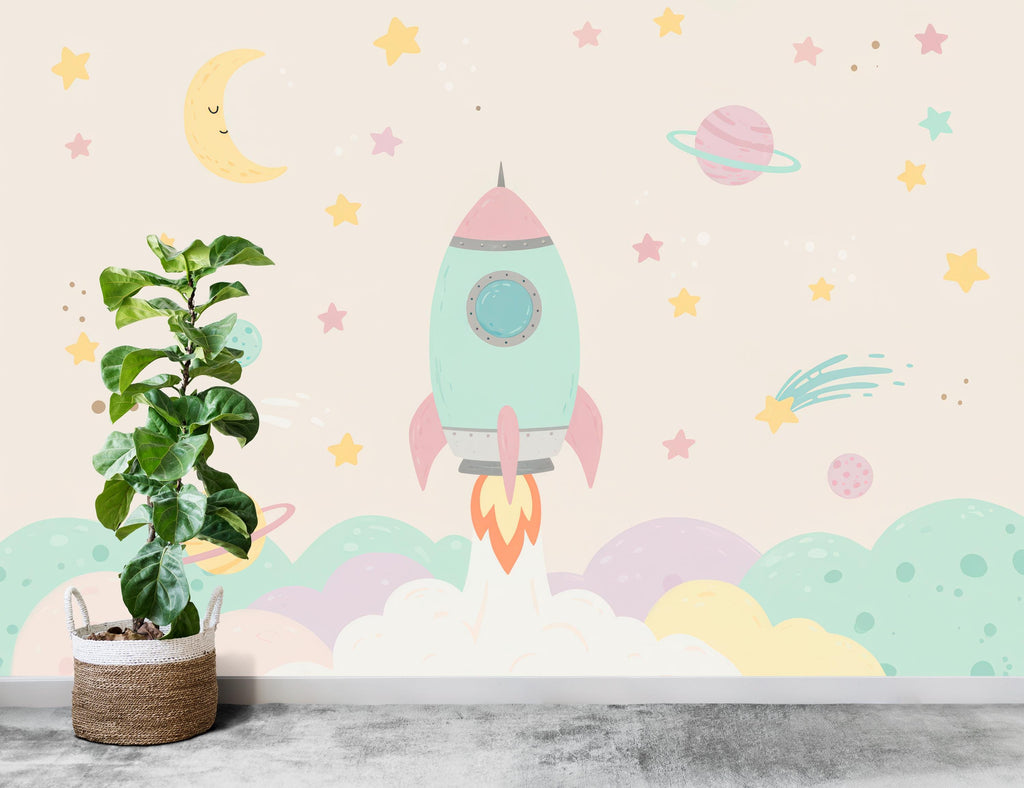 Space Wall Decal | Pastel Space Wall Mural | Outer Space Wallpaper | Celestial Stars and Planets Wall Art | Astronomy Room Decor 691RS