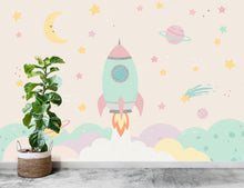 Load image into Gallery viewer, Space Wall Decal | Pastel Space Wall Mural | Outer Space Wallpaper | Celestial Stars and Planets Wall Art | Astronomy Room Decor 691RS