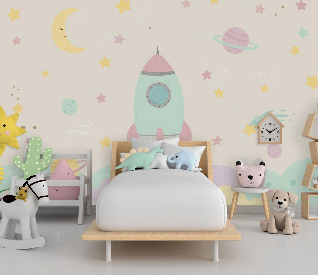 Space Wall Decal | Pastel Space Wall Mural | Outer Space Wallpaper | Celestial Stars and Planets Wall Art | Astronomy Room Decor 691RS