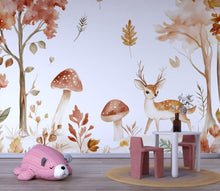 Load image into Gallery viewer, Woodland Deer Nursery Wall Mural – Watercolor Forest Animal Wallpaper | Kids Room &amp; Baby Room Peel and Stick Decor