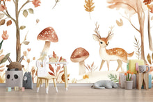 Load image into Gallery viewer, Woodland Deer Nursery Wall Mural – Watercolor Forest Animal Wallpaper | Kids Room &amp; Baby Room Peel and Stick Decor