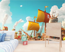 Load image into Gallery viewer, Pirate Ship Wall Mural for Kids Room – Adventure Cartoon Wallpaper – Boys Bedroom Decor – Peel and Stick or Non-Woven Mural