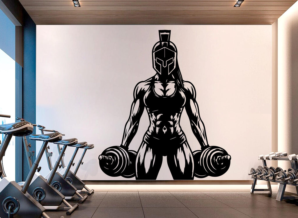 Spartan Girl Gym Wall Decor Ancient Fitness Wall Art Skull Gym Wall Decals Spartan Wall Decal Crossfit Gifts Home Gym Wall Sticker Gym 723RS