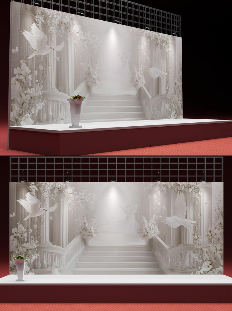 Custom Wedding Mural with Doves – Personalized Name & Date Backdrop, Elegant 3D Wall Art, Romantic Ceremony Decoration