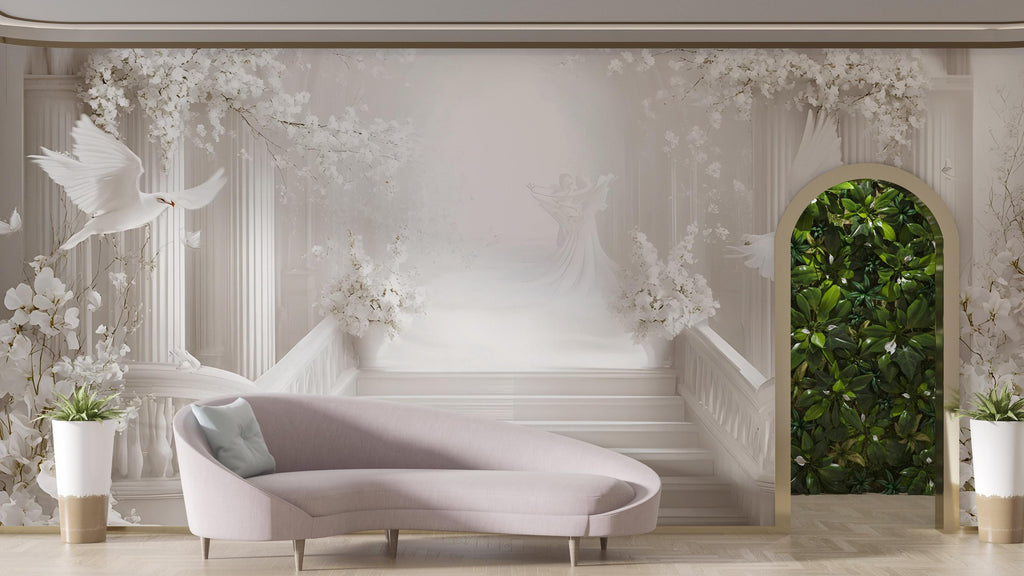 Custom Wedding Mural with Doves – Personalized Name & Date Backdrop, Elegant 3D Wall Art, Romantic Ceremony Decoration