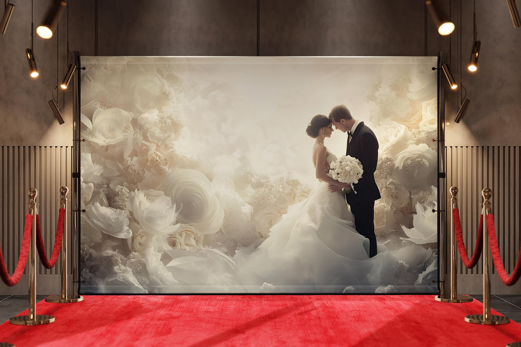 Custom Wedding Wall Mural with Names & Date – Romantic Floral Backdrop, Personalized Wedding Gift, Elegant Photo Wall Decor
