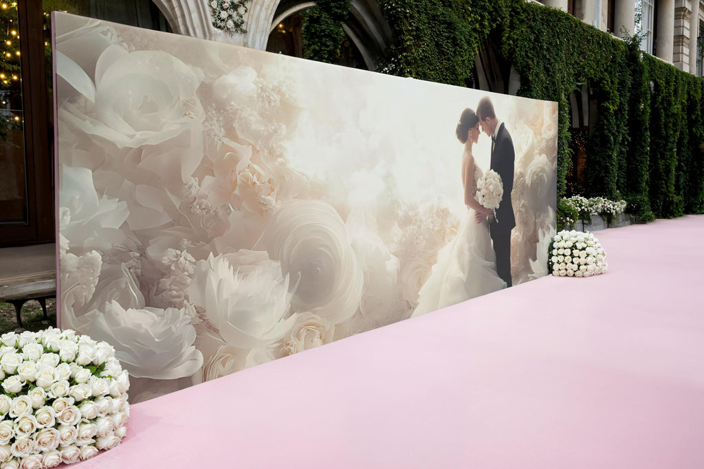 Custom Wedding Wall Mural with Names & Date – Romantic Floral Backdrop, Personalized Wedding Gift, Elegant Photo Wall Decor