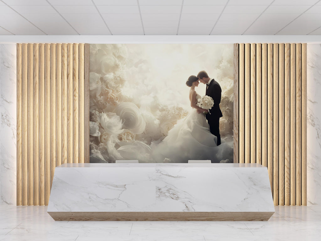 Custom Wedding Wall Mural with Names & Date – Romantic Floral Backdrop, Personalized Wedding Gift, Elegant Photo Wall Decor