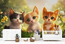Load image into Gallery viewer, Cute Kitten Wall Mural – Playful Cat Nursery Wallpaper – Peel and Stick or Non-Woven – Animal Lover Kids Room or Playroom Decor