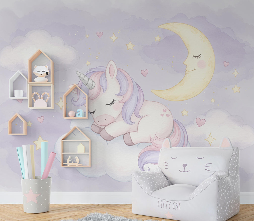Unicorn Princess Room Wall Graphics Peel and Stick Girl room Wallpaper Nursery Self Adhesive Removable nursery wall decor Mural 727RS