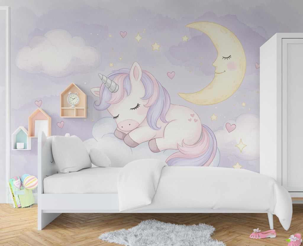 Unicorn Princess Room Wall Graphics Peel and Stick Girl room Wallpaper Nursery Self Adhesive Removable nursery wall decor Mural 727RS