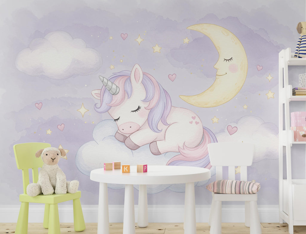 Unicorn Princess Room Wall Graphics Peel and Stick Girl room Wallpaper Nursery Self Adhesive Removable nursery wall decor Mural 727RS