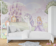 Load image into Gallery viewer, Unicorn Princess Room Wall Graphics Peel and Stick Girl room Wallpaper Nursery Self Adhesive Removable nursery wall decor Mural 728RS