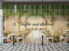 Load image into Gallery viewer, Custom Floral Arch Wedding Backdrop | Personalized Name &amp; Date Mural | Romantic Garden Wedding Gift | Photo Wall Decor
