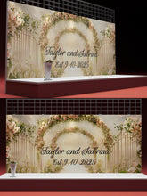 Load image into Gallery viewer, Custom Floral Arch Wedding Backdrop | Personalized Name &amp; Date Mural | Romantic Garden Wedding Gift | Photo Wall Decor
