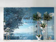 Load image into Gallery viewer, Custom Wedding Backdrop Mural | Names &amp; Date Included | Romantic Couple Ocean Scene | Personalized Wedding Gift Wall Art