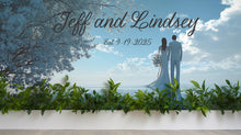 Load image into Gallery viewer, Custom Wedding Backdrop Mural | Names &amp; Date Included | Romantic Couple Ocean Scene | Personalized Wedding Gift Wall Art