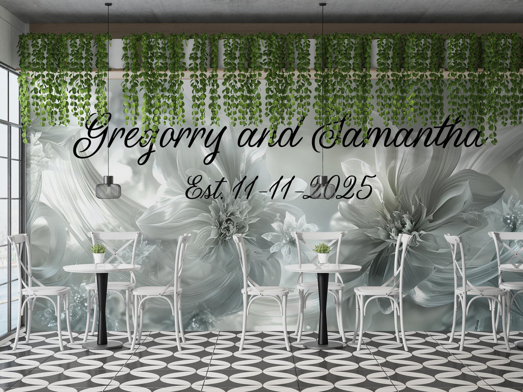 Custom Wedding Mural with Names & Date | Elegant Floral Design | Personalized Wedding Gift | Anniversary Wall Art Backdrop