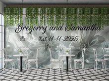 Load image into Gallery viewer, Custom Wedding Mural with Names &amp; Date | Elegant Floral Design | Personalized Wedding Gift | Anniversary Wall Art Backdrop