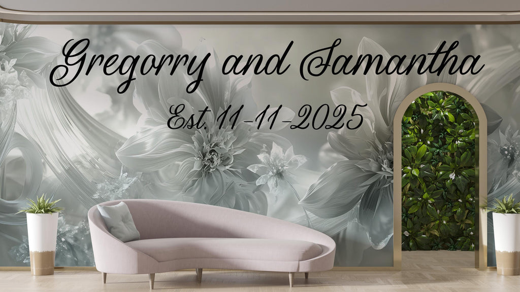 Custom Wedding Mural with Names & Date | Elegant Floral Design | Personalized Wedding Gift | Anniversary Wall Art Backdrop