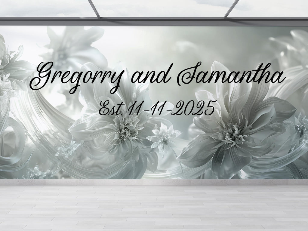 Custom Wedding Mural with Names & Date | Elegant Floral Design | Personalized Wedding Gift | Anniversary Wall Art Backdrop