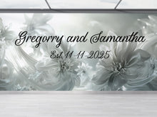 Load image into Gallery viewer, Custom Wedding Mural with Names &amp; Date | Elegant Floral Design | Personalized Wedding Gift | Anniversary Wall Art Backdrop