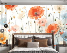Load image into Gallery viewer, Poppy Flower Wall Mural – Elegant Floral Wallpaper for Bedroom or Living Room – Peel and Stick or Non-Woven – Custom Sizes