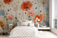 Load image into Gallery viewer, Poppy Flower Wall Mural – Elegant Floral Wallpaper for Bedroom or Living Room – Peel and Stick or Non-Woven – Custom Sizes