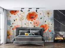 Load image into Gallery viewer, Poppy Flower Wall Mural – Elegant Floral Wallpaper for Bedroom or Living Room – Peel and Stick or Non-Woven – Custom Sizes